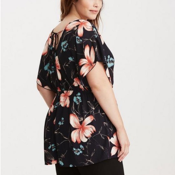 Torrid Floral Print Surplice Babydoll Top - Picture 2 of 8